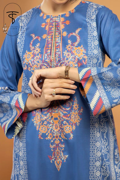 2 Piece Cambric Shirt with Organza Silk Dupatta
