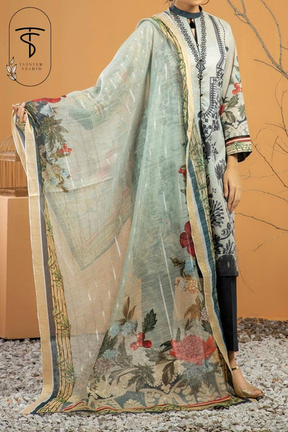 2 Piece Cambric Shirt with Organza Silk Dupatta