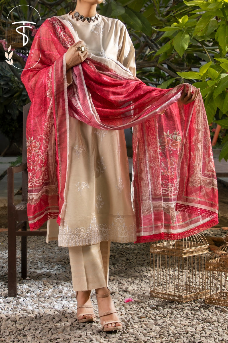 Embroidered Lawn with Organza Dupatta