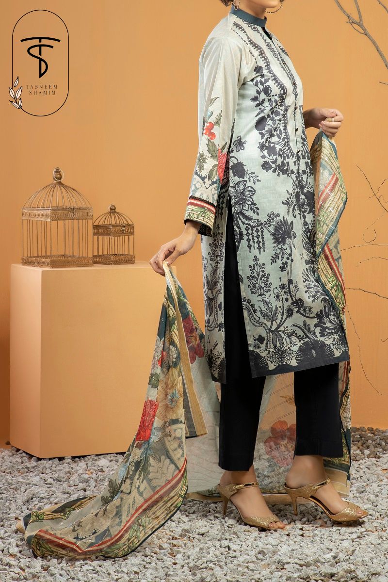 2 Piece Cambric Shirt with Organza Silk Dupatta