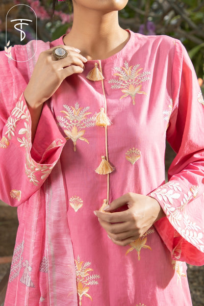 3 Piece Unstitched Embroidered Lawn with Organza Dupatta