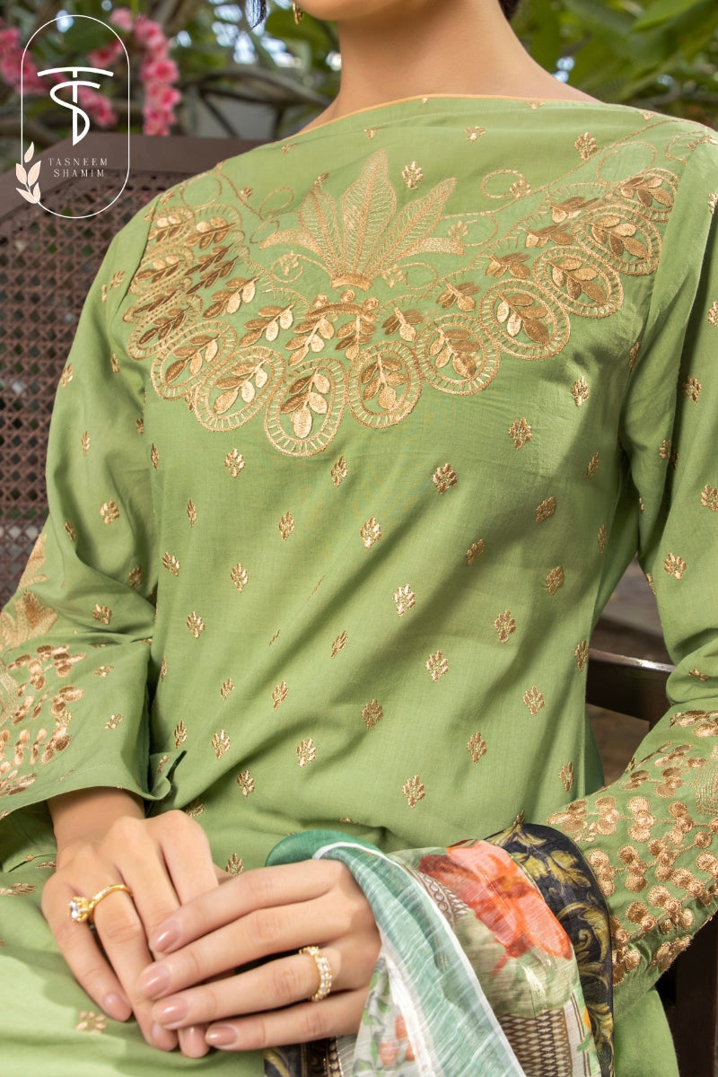 3 Piece Unstitched Embroidered Lawn with Organza Dupatta