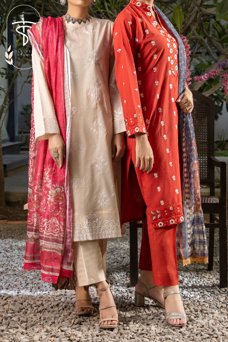 3 Piece Unstitched Embroidered Lawn with Organza Dupatta