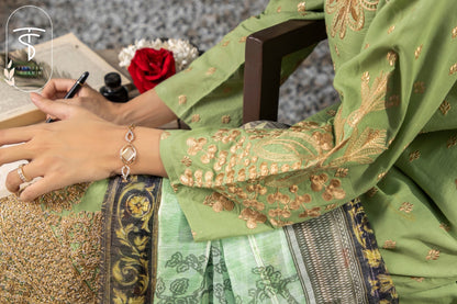3 Piece Unstitched Embroidered Lawn with Organza Dupatta