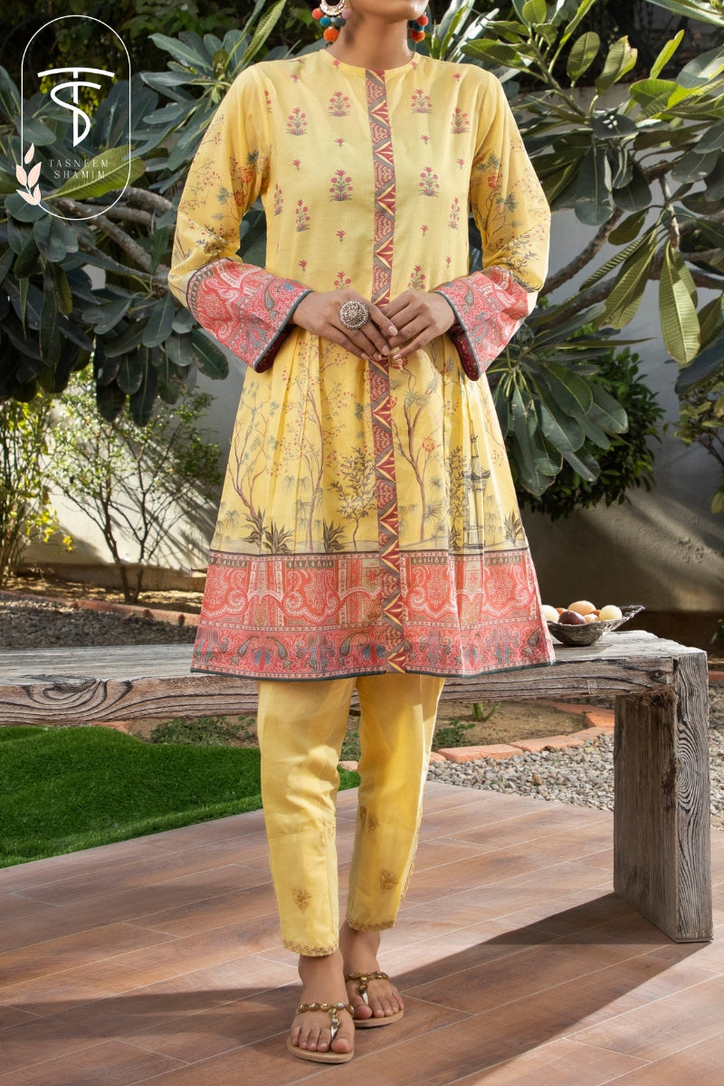 yellow 2 piece lawn suits 